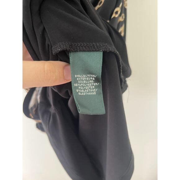 L AUREN RALPH LAUREN Black Gold Chain Link Jersey Dress Boat Neck bodycon sz 10 - Picture 3 of 11